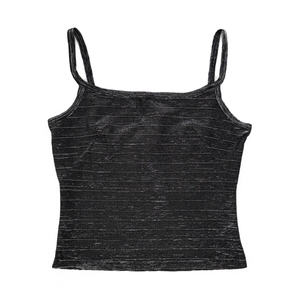 Vintage 90s Wrapper Black Metallic Silver Striped Square Neck Camisole Top